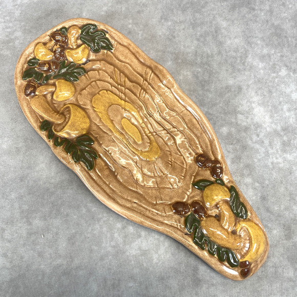 Vtg 70s Ceramic Mushroom Spoon Holder Rest Hand Painted Holland Mold Wall Decor - Picture 4 of 6
